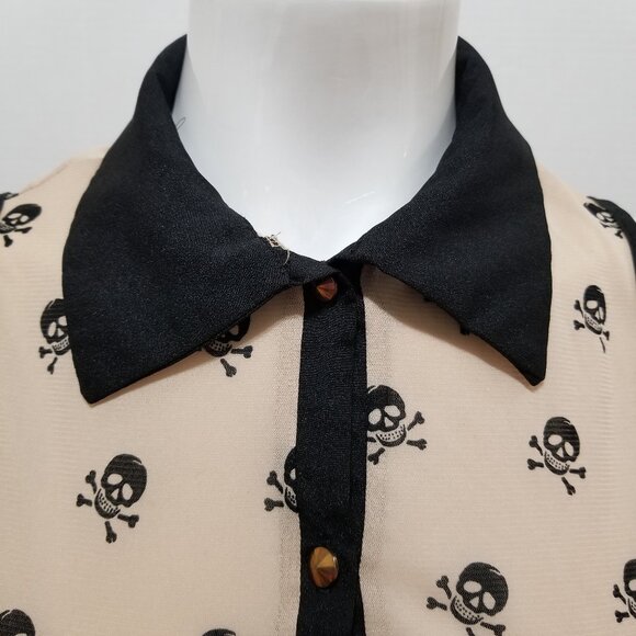 Julie's Closet top Medium skull crossbones punk semi sheer collared button up - Picture 5 of 11